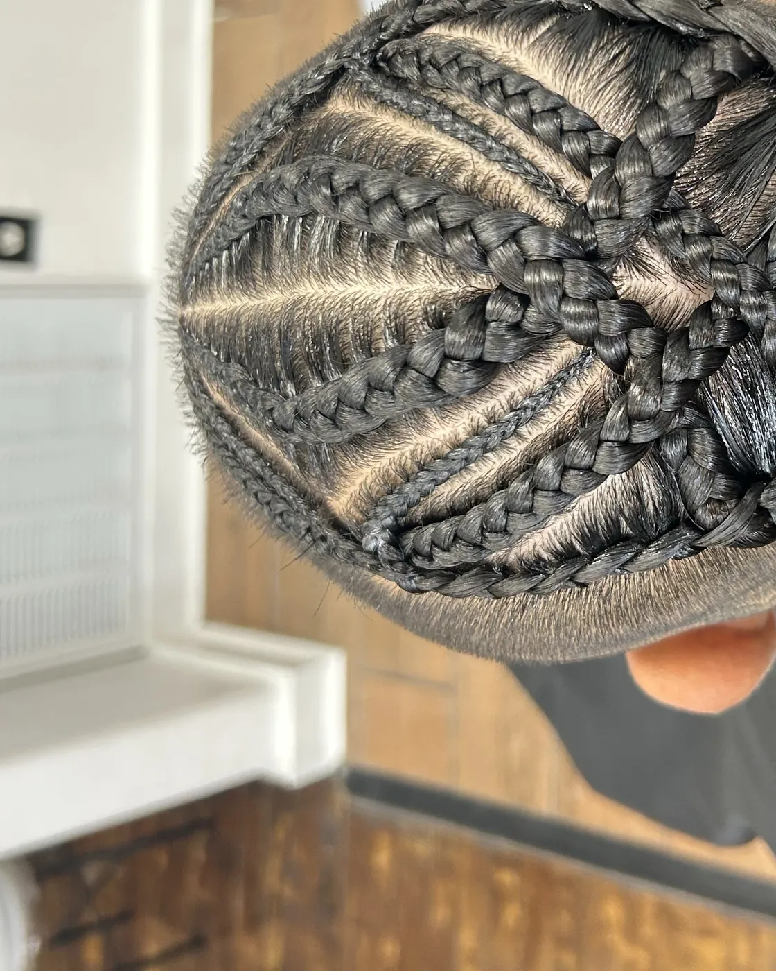Cornrow braids photographed from above